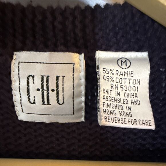 VTG‎ CHU Hand Knit Floral Womens Medium Sweater Grandmacore Garden Fall Artsy - Picture 6 of 10